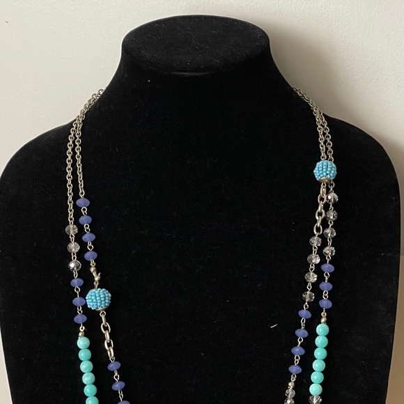 Loft gray, blue, purple beads, silver chain necklace - Picture 2 of 10